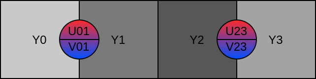 The sample layout in 4 YUYV pixels