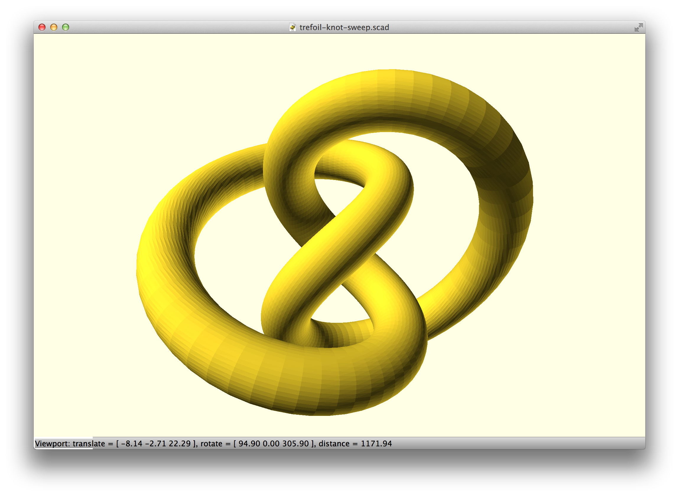 Trefoil knot from OpenSCAD list-compreshension-demos