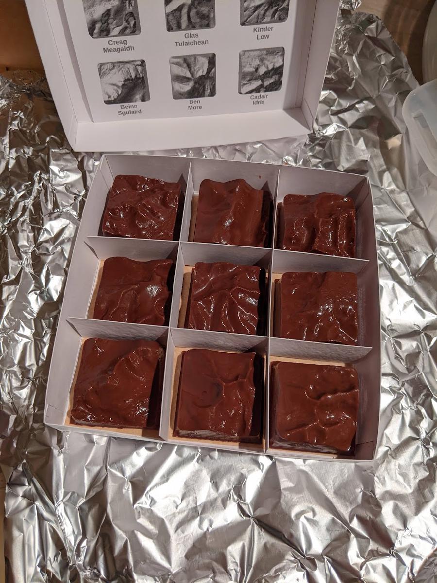 Finished box of mountain chocolates
