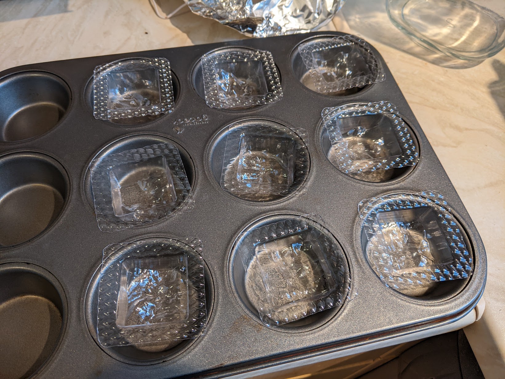 Moulds ready for filling with chocolate